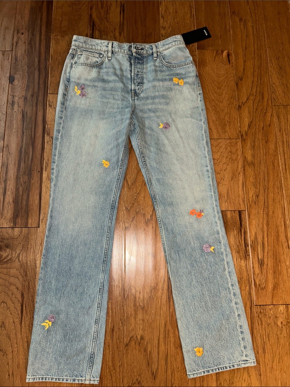 Hudson Jeans Light Blue Straight Leg Embroidered Floral Jeans